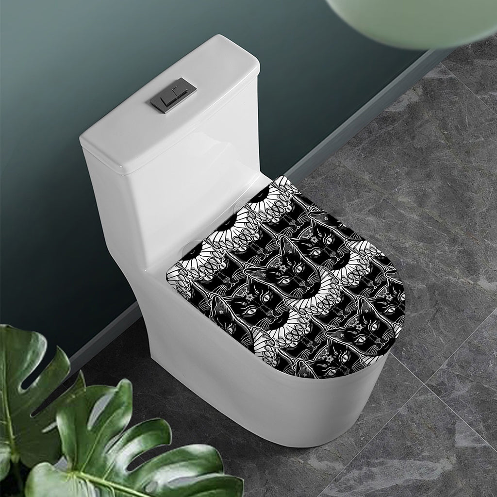 Black And White Gothic Wiccan Cat Print Toilet Lid Cover