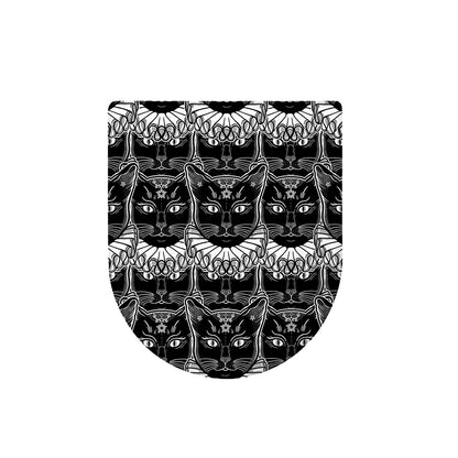 Black And White Gothic Wiccan Cat Print Toilet Lid Cover