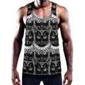 Black And White Gothic Wiccan Cat Print Men's Workout Tank Top