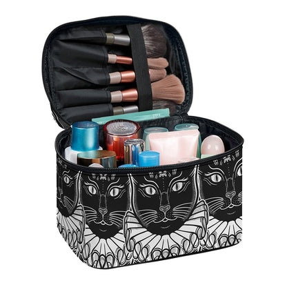 Black And White Gothic Wiccan Cat Print Travel Makeup Bag