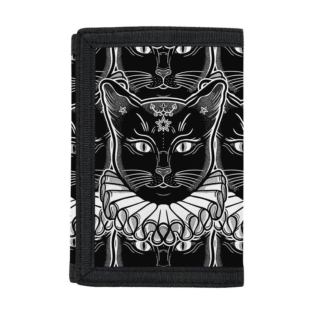 Black And White Gothic Wiccan Cat Print Trifold Wallet