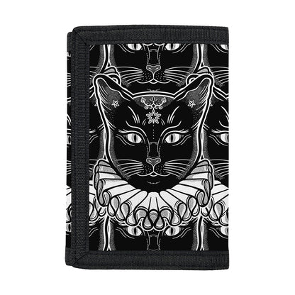 Black And White Gothic Wiccan Cat Print Trifold Wallet