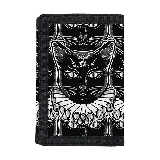 Black And White Gothic Wiccan Cat Print Trifold Wallet