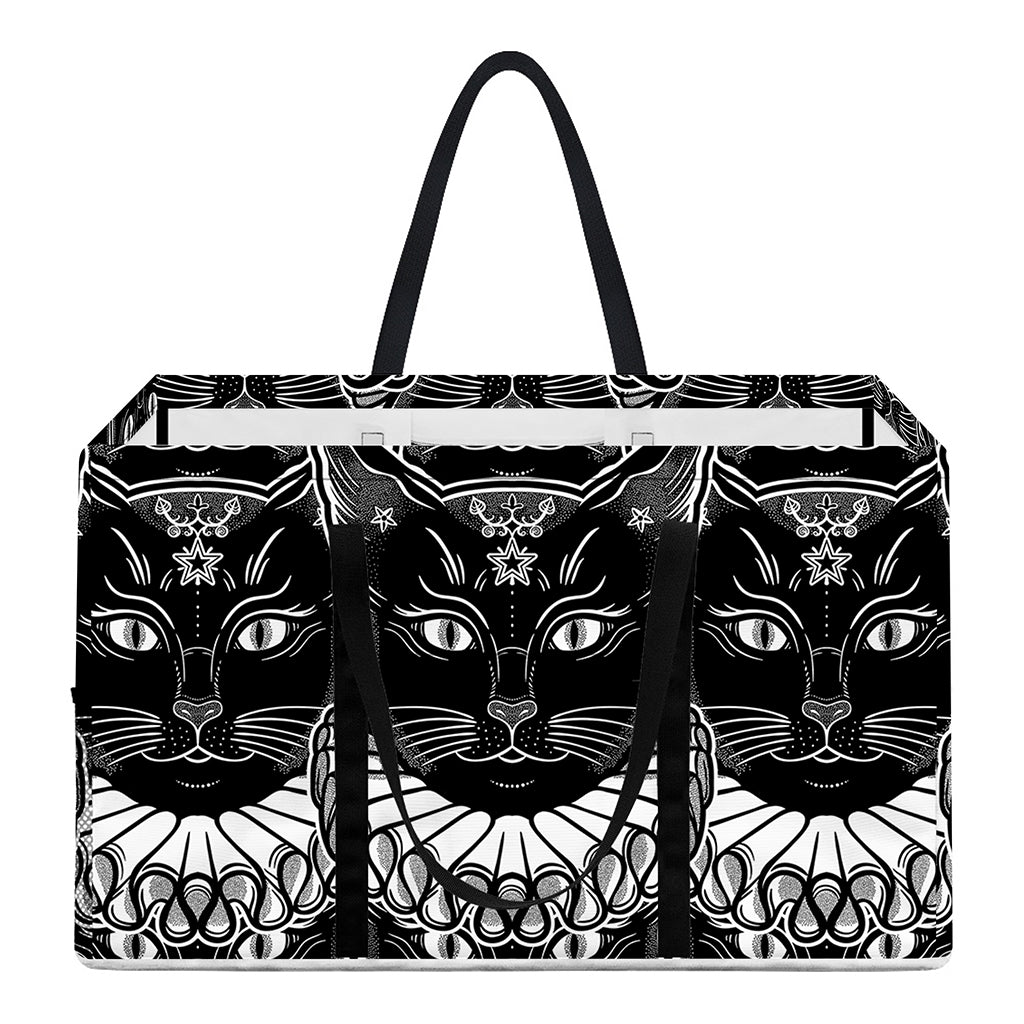 Black And White Gothic Wiccan Cat Print Utility Tote Bag