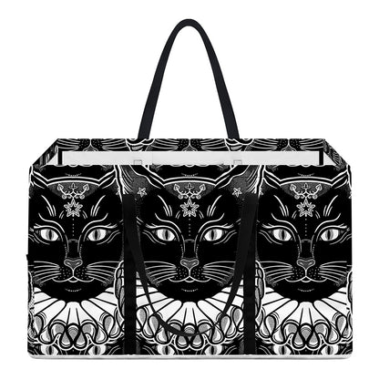 Black And White Gothic Wiccan Cat Print Utility Tote Bag