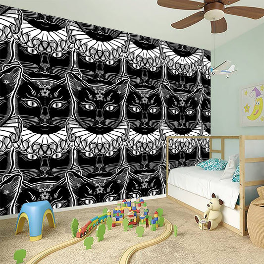 Black And White Gothic Wiccan Cat Print Wall Sticker