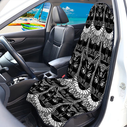 Black And White Gothic Wiccan Cat Print Waterproof Car Seat Cover