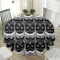 Black And White Gothic Wiccan Cat Print Waterproof Round Tablecloth