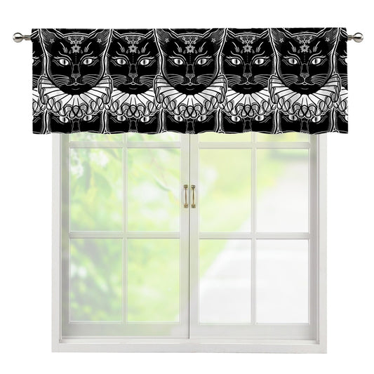 Black And White Gothic Wiccan Cat Print Window Valance