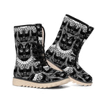 Black And White Gothic Wiccan Cat Print Winter Boots