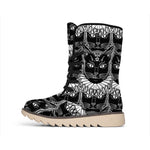 Black And White Gothic Wiccan Cat Print Winter Boots