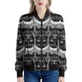 Black And White Gothic Wiccan Cat Print Women's Bomber Jacket