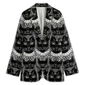 Black And White Gothic Wiccan Cat Print Women's Cotton Blazer