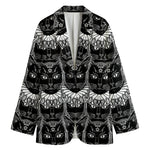 Black And White Gothic Wiccan Cat Print Women's Cotton Blazer