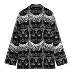 Black And White Gothic Wiccan Cat Print Women's Cotton Blazer