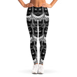 Black And White Gothic Wiccan Cat Print Women's Leggings