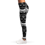 Black And White Gothic Wiccan Cat Print Women's Leggings