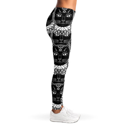 Black And White Gothic Wiccan Cat Print Women's Leggings