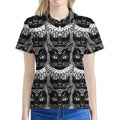 Black And White Gothic Wiccan Cat Print Women's Polo Shirt
