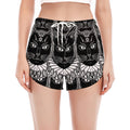 Black And White Gothic Wiccan Cat Print Women's Split Running Shorts