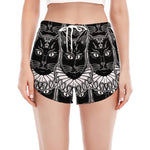 Black And White Gothic Wiccan Cat Print Women's Split Running Shorts