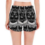 Black And White Gothic Wiccan Cat Print Women's Split Running Shorts