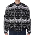 Black And White Gothic Wiccan Cat Print Zip Sleeve Bomber Jacket