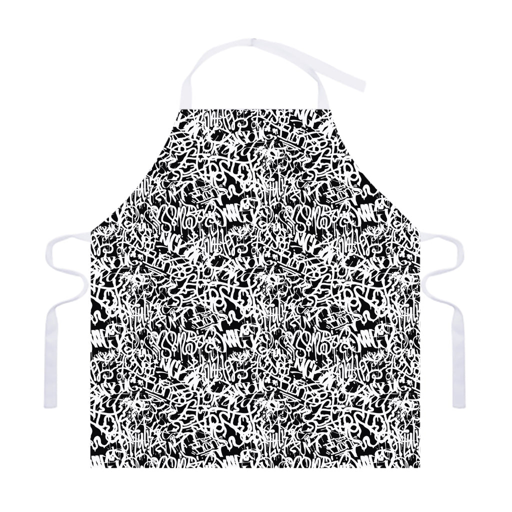 Black And White Graffiti Pattern Print Adjustable Apron