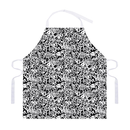 Black And White Graffiti Pattern Print Adjustable Apron