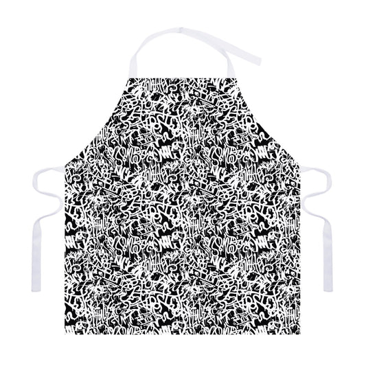 Black And White Graffiti Pattern Print Adjustable Apron