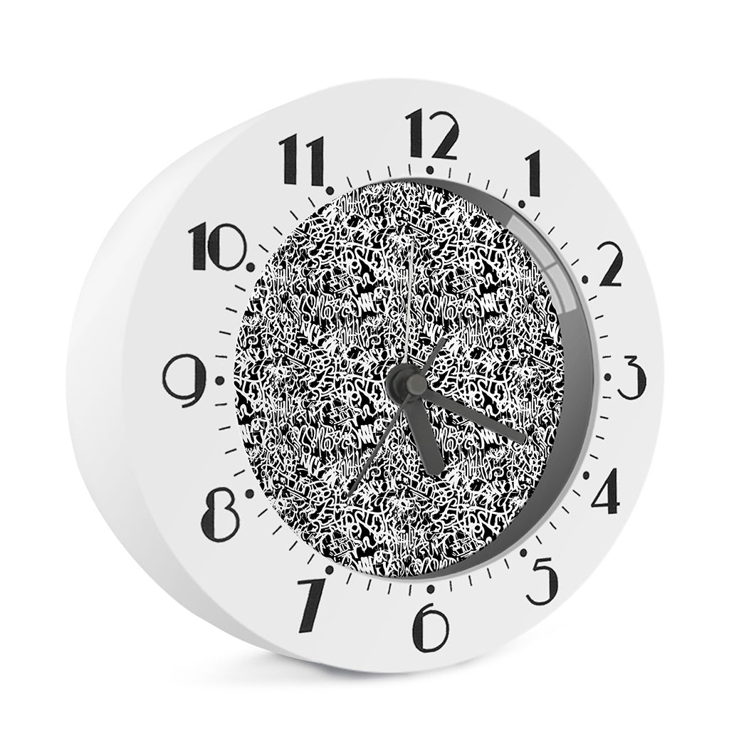 Black And White Graffiti Pattern Print Alarm Clock