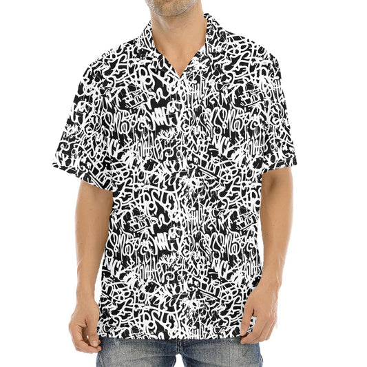 Black And White Graffiti Pattern Print Aloha Shirt