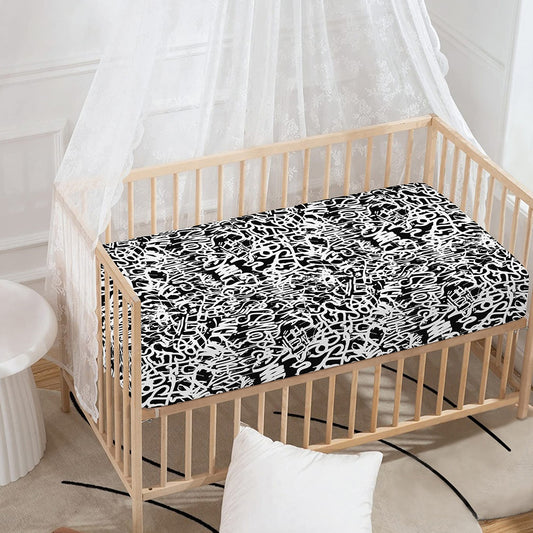 Black And White Graffiti Pattern Print Baby Crib Sheet