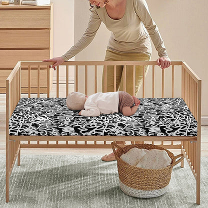 Black And White Graffiti Pattern Print Baby Crib Sheet
