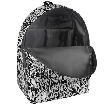 Black And White Graffiti Pattern Print Backpack