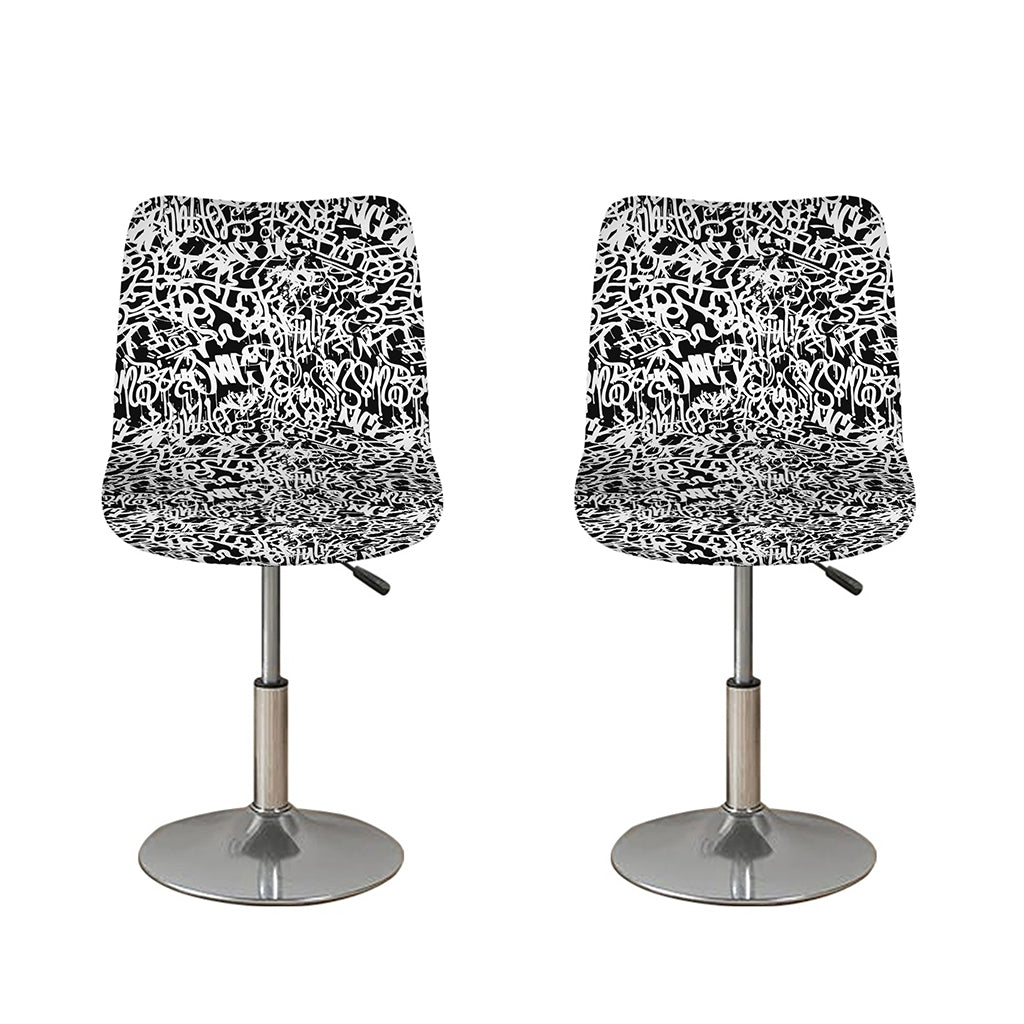 Black And White Graffiti Pattern Print Bar Stool Covers