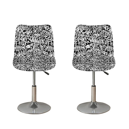 Black And White Graffiti Pattern Print Bar Stool Covers