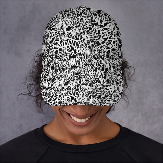 Black And White Graffiti Pattern Print Baseball Cap