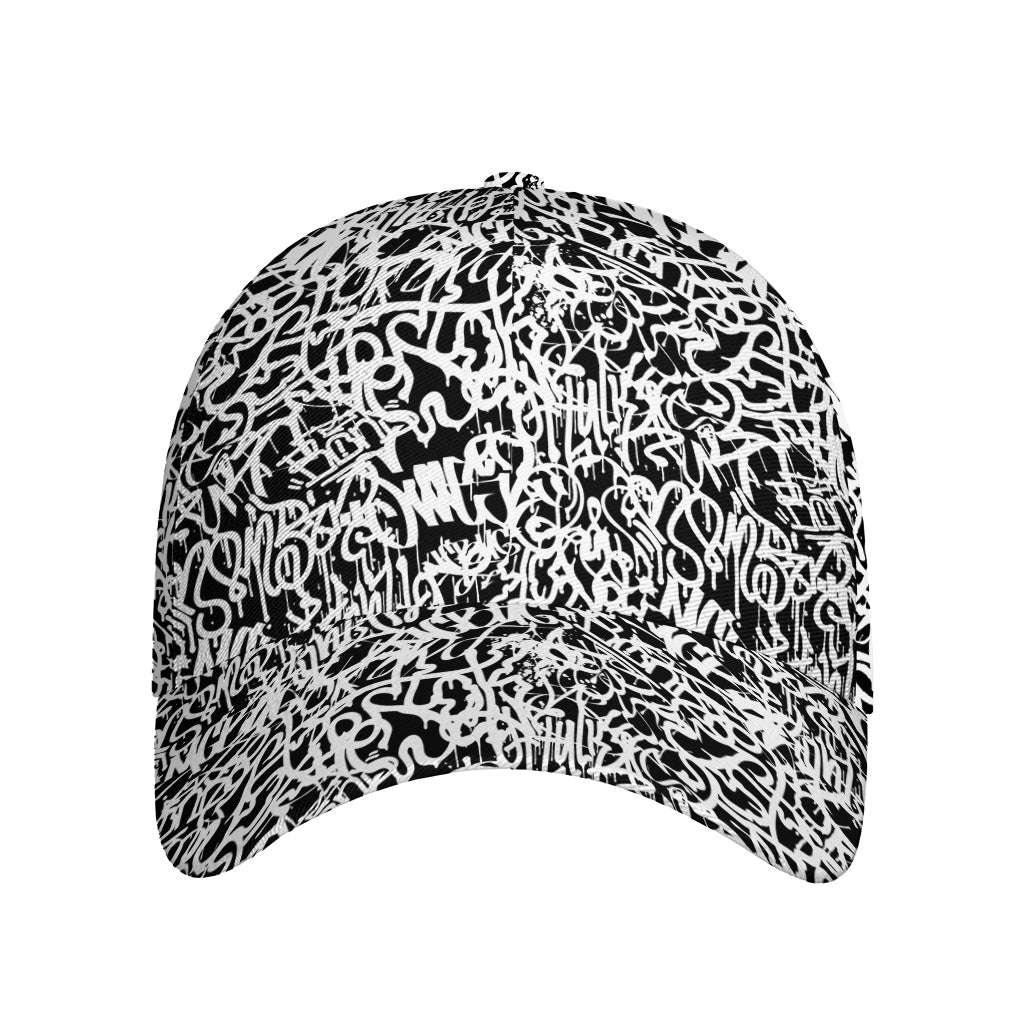 Black And White Graffiti Pattern Print Baseball Cap