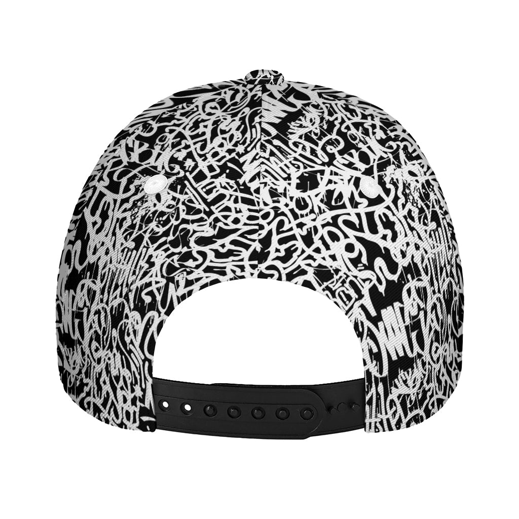 Black And White Graffiti Pattern Print Baseball Cap