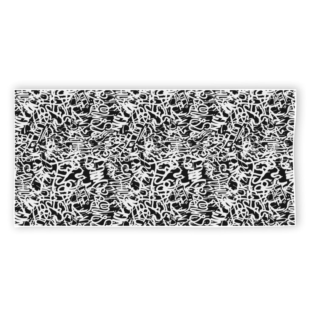 Black And White Graffiti Pattern Print Beach Towel