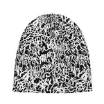 Black And White Graffiti Pattern Print Beanie
