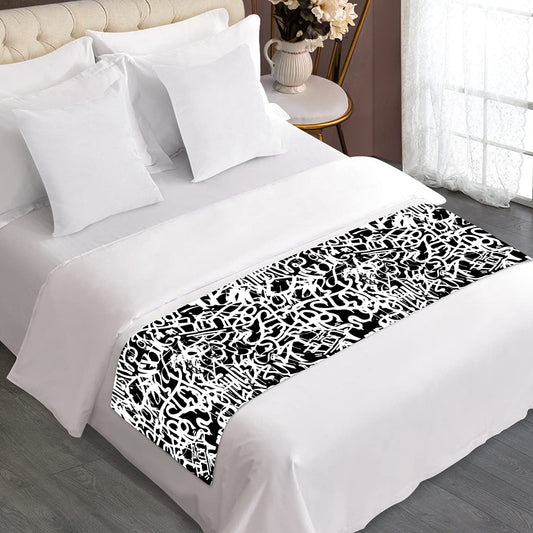 Black And White Graffiti Pattern Print Bed Runner