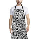 Black And White Graffiti Pattern Print Bib Apron With Pocket