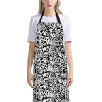 Black And White Graffiti Pattern Print Bib Apron With Pocket