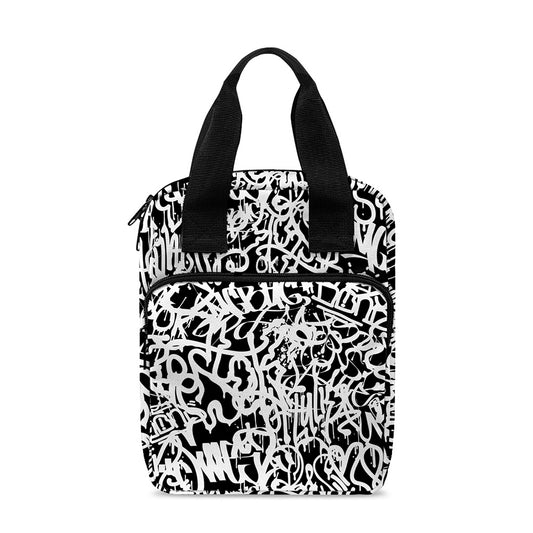 Black And White Graffiti Pattern Print Bible Tote Bag