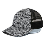 Black And White Graffiti Pattern Print Black Mesh Trucker Cap
