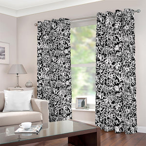 Black And White Graffiti Pattern Print Blackout Grommet Curtains