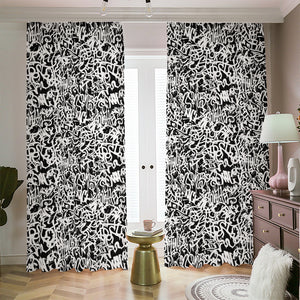 Black And White Graffiti Pattern Print Blackout Pencil Pleat Curtains