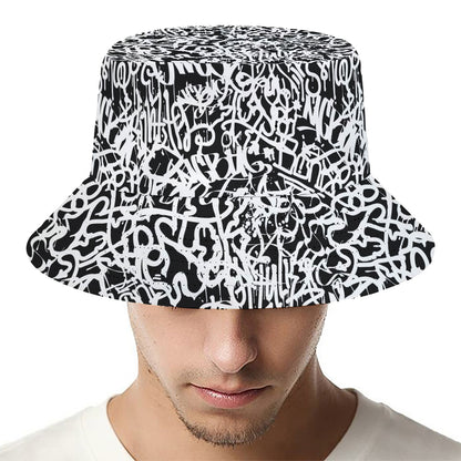Black And White Graffiti Pattern Print Bucket Hat